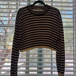 Zara Black and White Striped Cropped Sweater